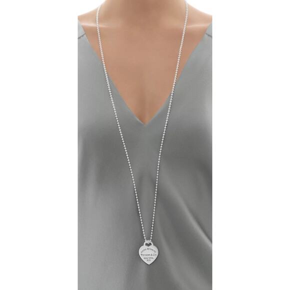 Tiffany & Co Return to Tiffany Large Heart Necklace 925 Silver Ball Chain 32 in - Picture 3 of 10